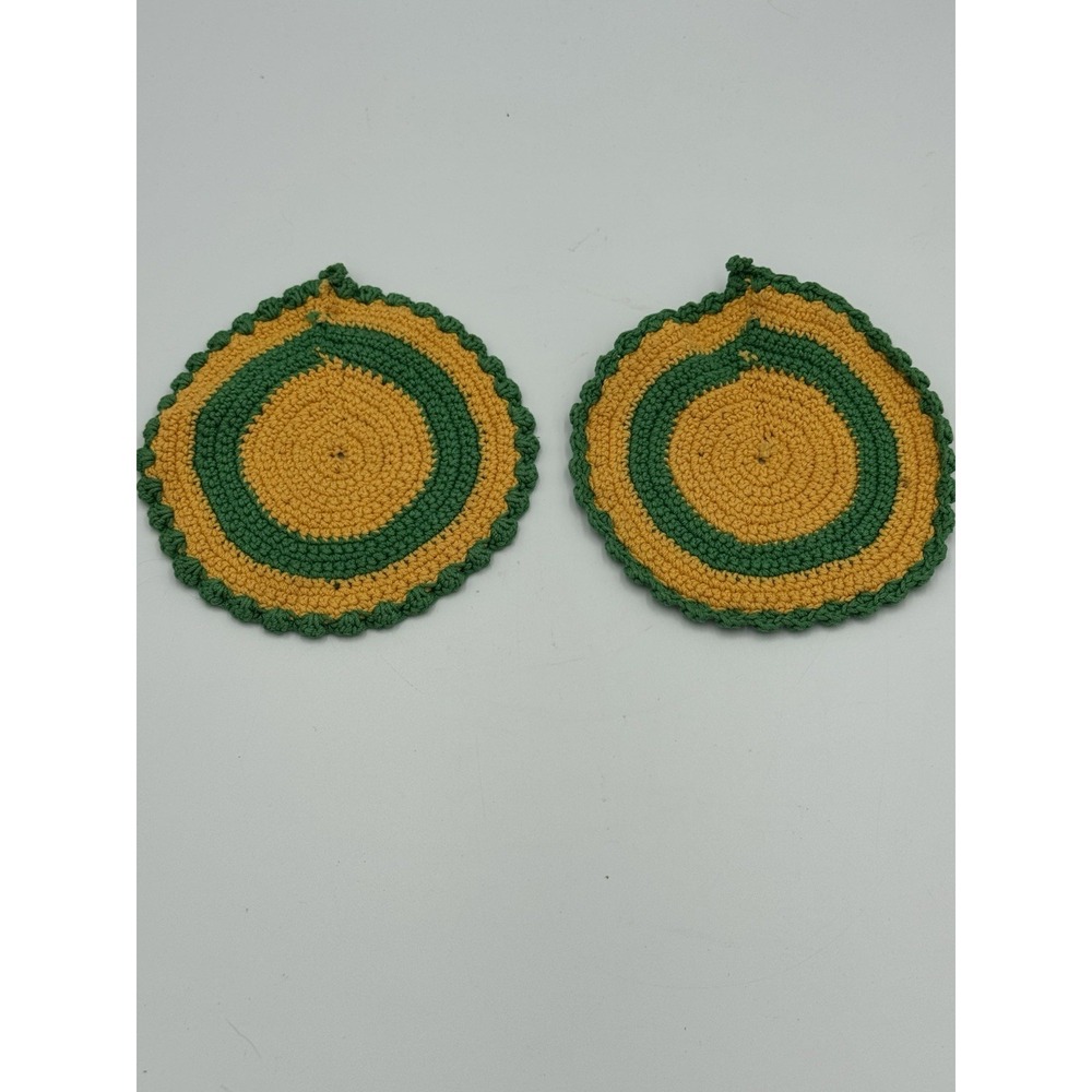 Vintage Round Green & Yellow‎ Pot Holders Trivets